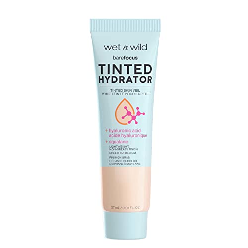 Wet n Wild, Bare Focus Tinted Hydrator Tinted Skin Veil Nourishing Foundation Hyaluronic Acid, Light Medium, 0.91 Fl Oz